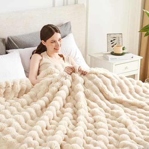Serenhom 50x60 Inches UltraSoft Fuzzy Faux Fur Plush Throw Blanket Thick Warm Sherpa for Couch Sofa Bedroom Camping Decorative Blanket for Cozy Warmth Bubble Khaki