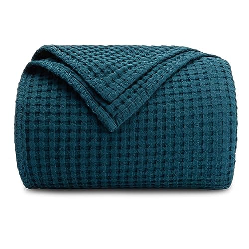 Comfy Cubs 100% Cotton Waffle Weave Throw Blanket Breathable Skin-Friendly Soft Lightweight Blankets - Perfect Warm Textured Blanket Layer - Size for Couch Bed & Sofa (Neptune, 50" X 60")