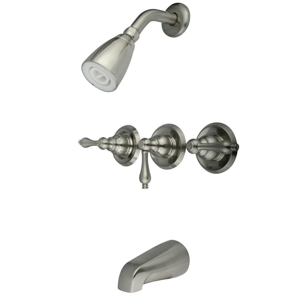 Kingston Brass KB238AL Tub and Shower Faucet with 3Lever Handles Satin Nickel5Inch Spout Reach