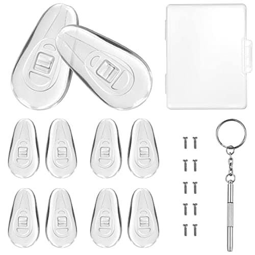 PTSLKHN 5 Pairs of Eyeglass Nose Pads, Upgraded 15x8mm Soft Silicone Air Chamber Eyeglasses Nose Pads, Screw-in Glasses Nose Pad Replacement Kit.
