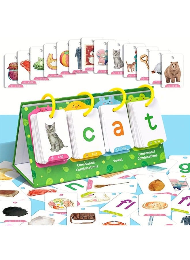 129pcs CVC Word Flip Charts Double-Sided Desktop Chart Card Set - Interactive Spelling Game, Word Building Cards, Educational Spelling Toy, Literacy Learning Card, Classroom Educational Toys for Kids