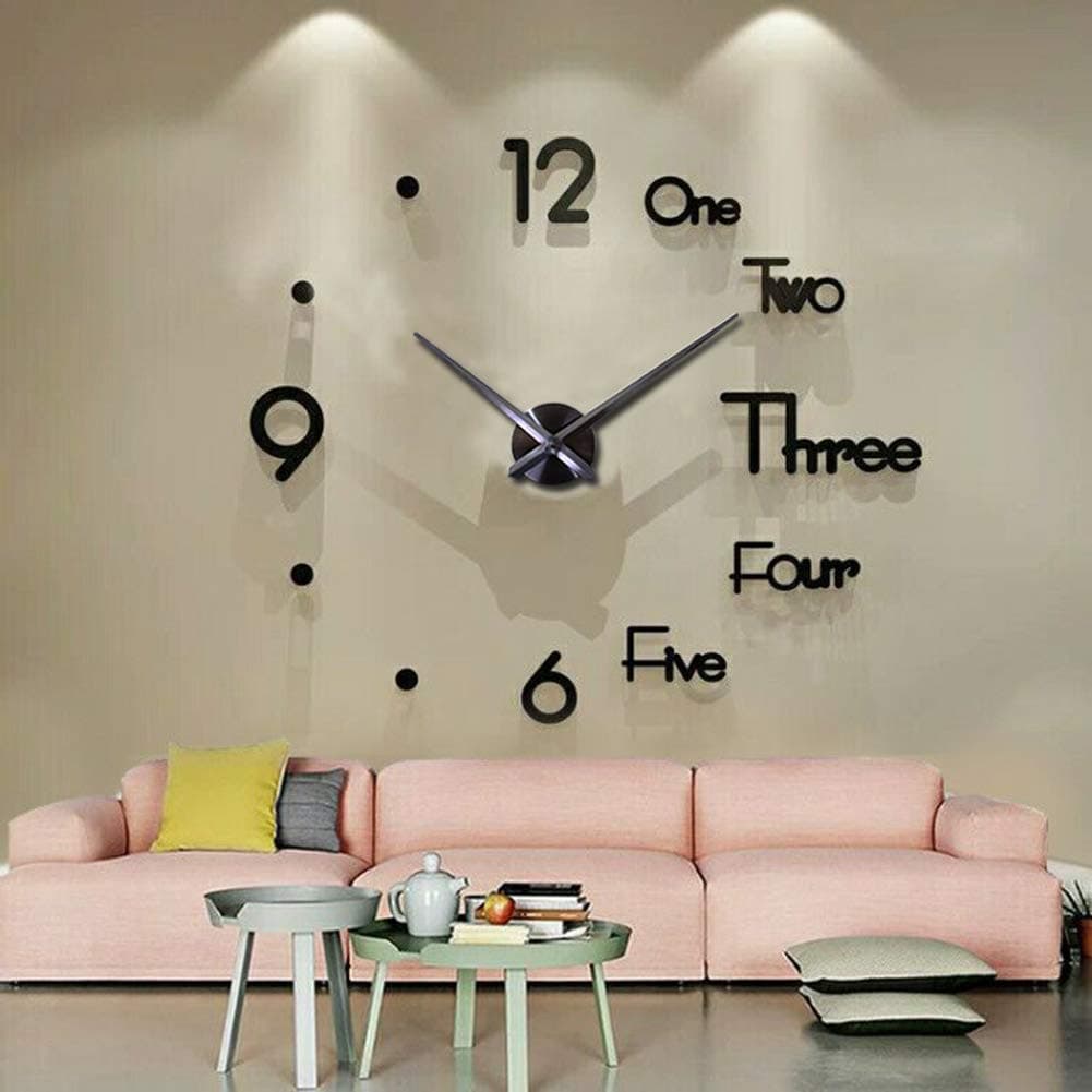 FASHION in THE CITY Large 3D Frameless Wall Clock Stickers DIY Wall Decoration for Living Room Bedroom Office Black