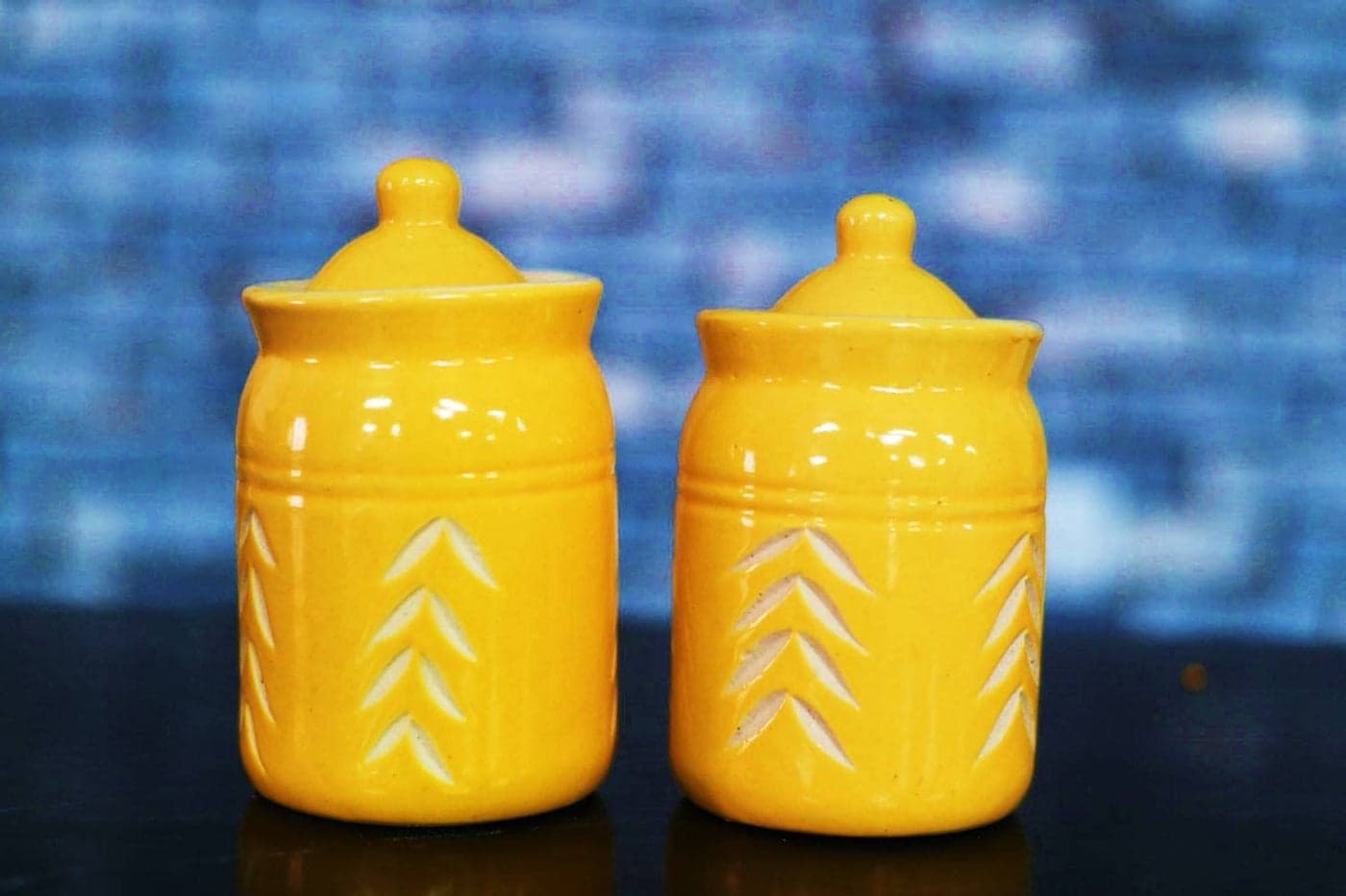 SHRIYAM CRAFT Ceramic Storage Jars 500 grams Jars for dining table Salt Containers Sugar Storage Yellow 1