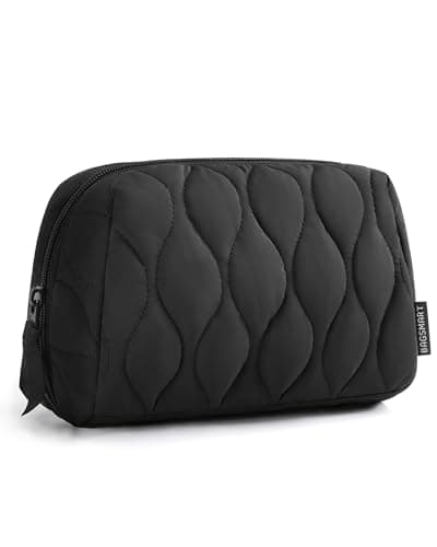 BAGSMART Makeup Bag Travel Cosmetic Bag Puffy Padded Make Up Bag for Women Makeup Organizer Case Wideopen Pouch Purse Travel Essentials Toiletries Accessories Brushes Black