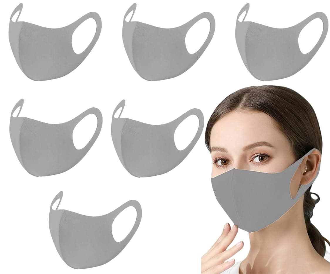 Anti-Pollution Reusable and Washable Face Mask for Adult, Unisex, Soft Breathable Fabric (Grey) - Pack of 6
