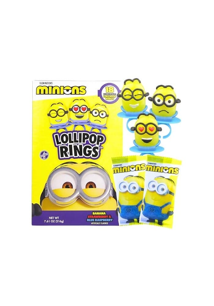 Minions Lollipop Rings Individually Wrapped Candy for Birthday Party Favors Assorted Flavors and Characters 18 Suckers