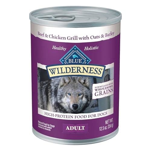Blue Buffalo Wilderness Adult Wet Dog Food with Wholesome Grains, Made with Natural Ingredients, Beef & Chicken Grill, 12.5-oz. Can (12 Count)