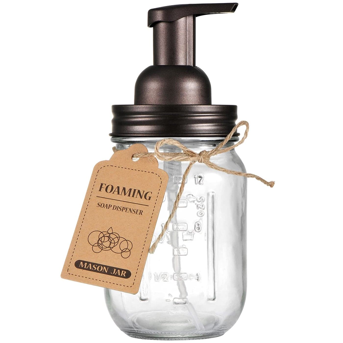 SheeChung Mason Jar Foaming Soap DispenserRustproof Stainless Steel Lid Foaming Soap Pump Refill Foam Hand Soap Dispenser Glass for Bathroom Kitchen Vanities CountertopsBronze 1 pk