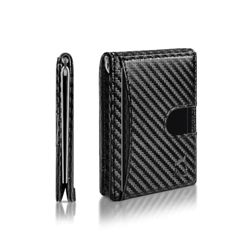 Kingly Cash Clip Slim Leather Wallet for Men with RFID Blocking Money Clip Minimalist Front Pocket Bifold Wallet Holds 12 Cards Secure Card Holder with Easy Access Pull Tab