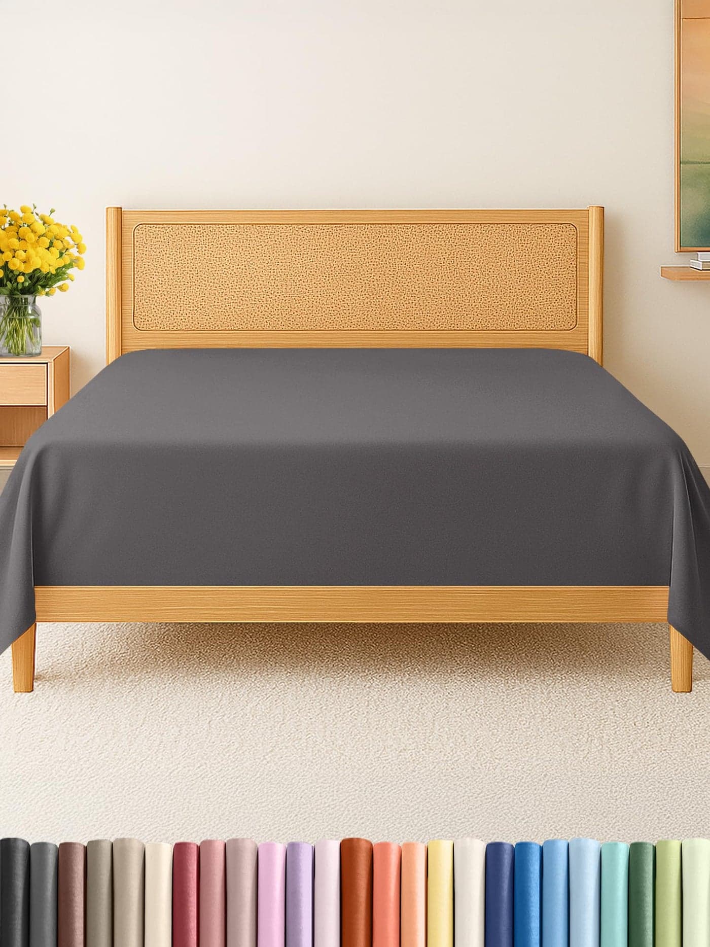 Twin XL Size Flat Sheet - Hotel Quality Top Flat Bed Sheet Only - Ultra-Soft, Breathable & Cooling - Fade & Wrinkle Free - Easy-Care, Stain & Shrink Resistant Bedding - Easy-Fit & Oeko-Tex - Dark Grey