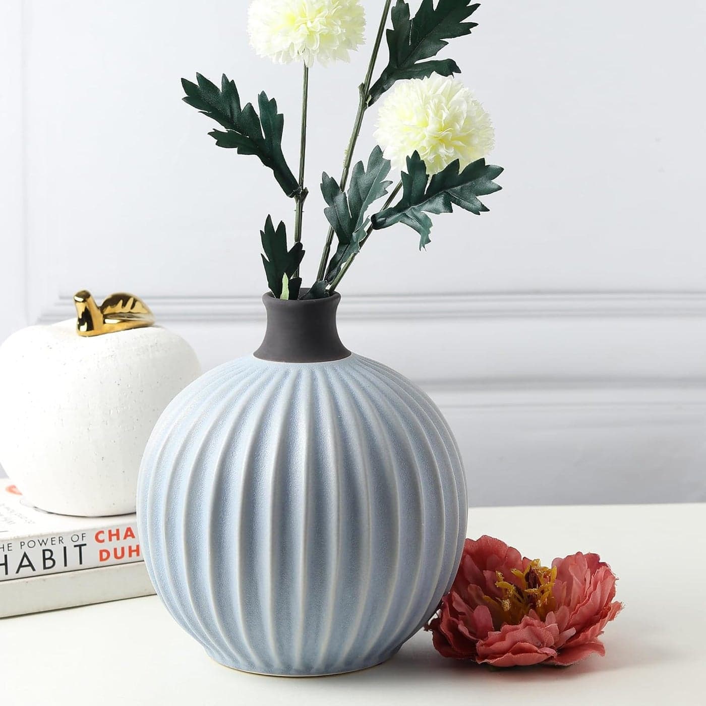 Habere IndiaAll The Cultures Fabricating India Flower Vase Home Decor Flower Pot for Living Room Small Flower Vase Vase for Living Room Ceramic Vases for Home Decor M L175xW175xH19 CM