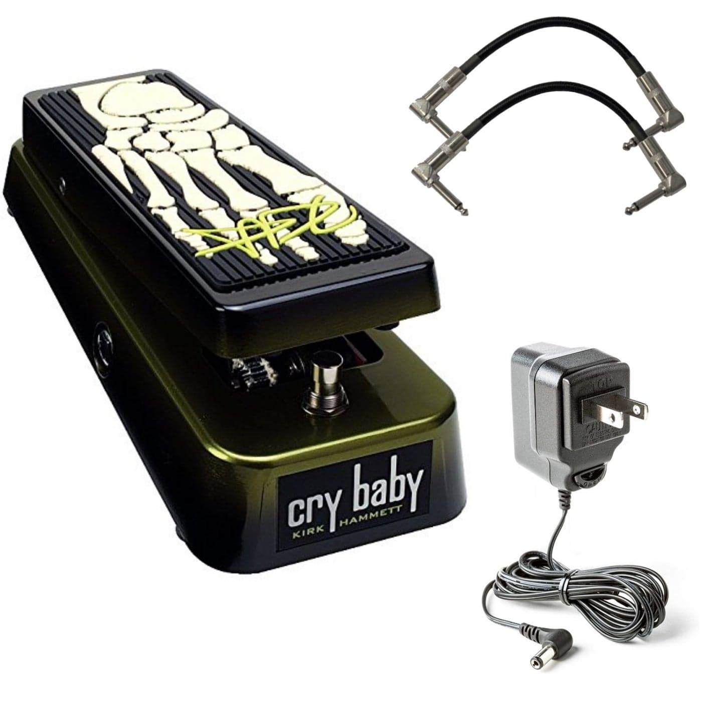Dunlop KH95 Kirk Hammett Signature Cry Baby Wah Pedal Bundle with 2 Patch Cables and Dunlop 9V Power Supply