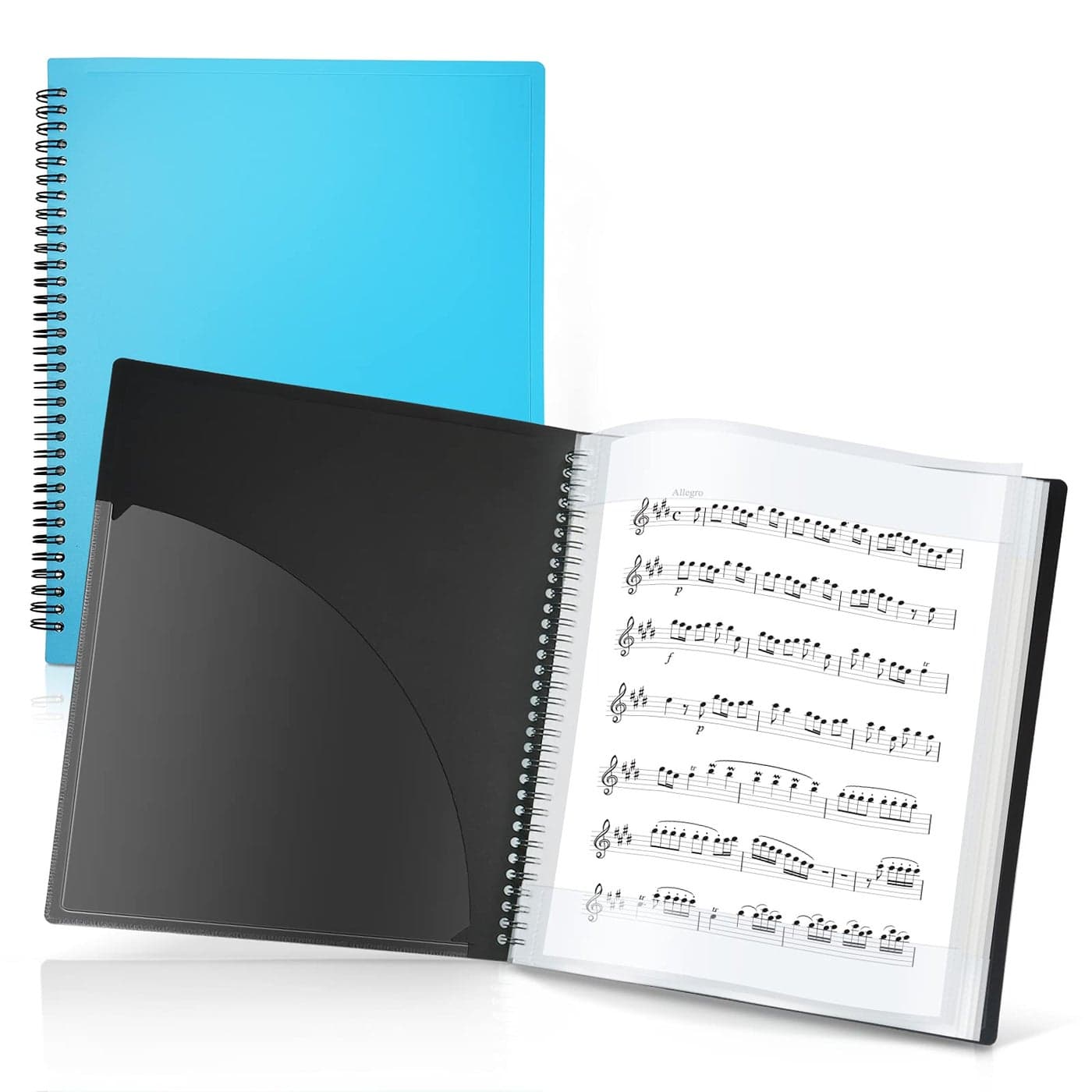 CRANBURY Sheet Music Folder 85x11 Dual Use Music Holder Blue Store Pages Inside 24 Protective Sleeves or Annotate Exposed Pages Music Binder with Spiral Binding Stays Opens and Lays Flat