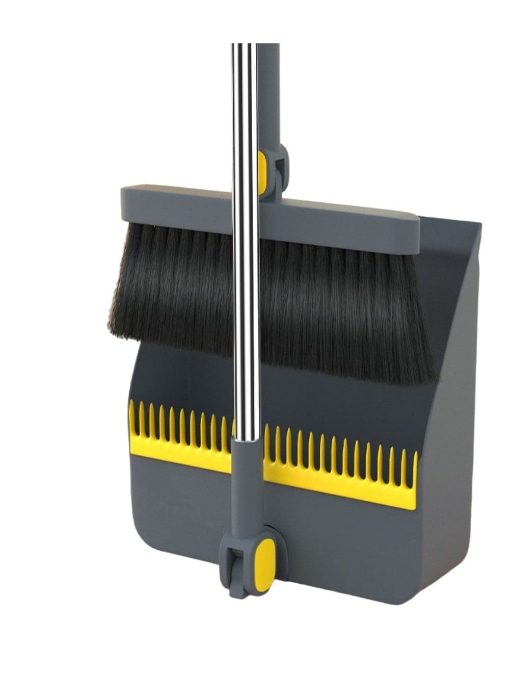 Broom and Dustpan Set with Long Handle and Self-Cleaning Teeth Grey