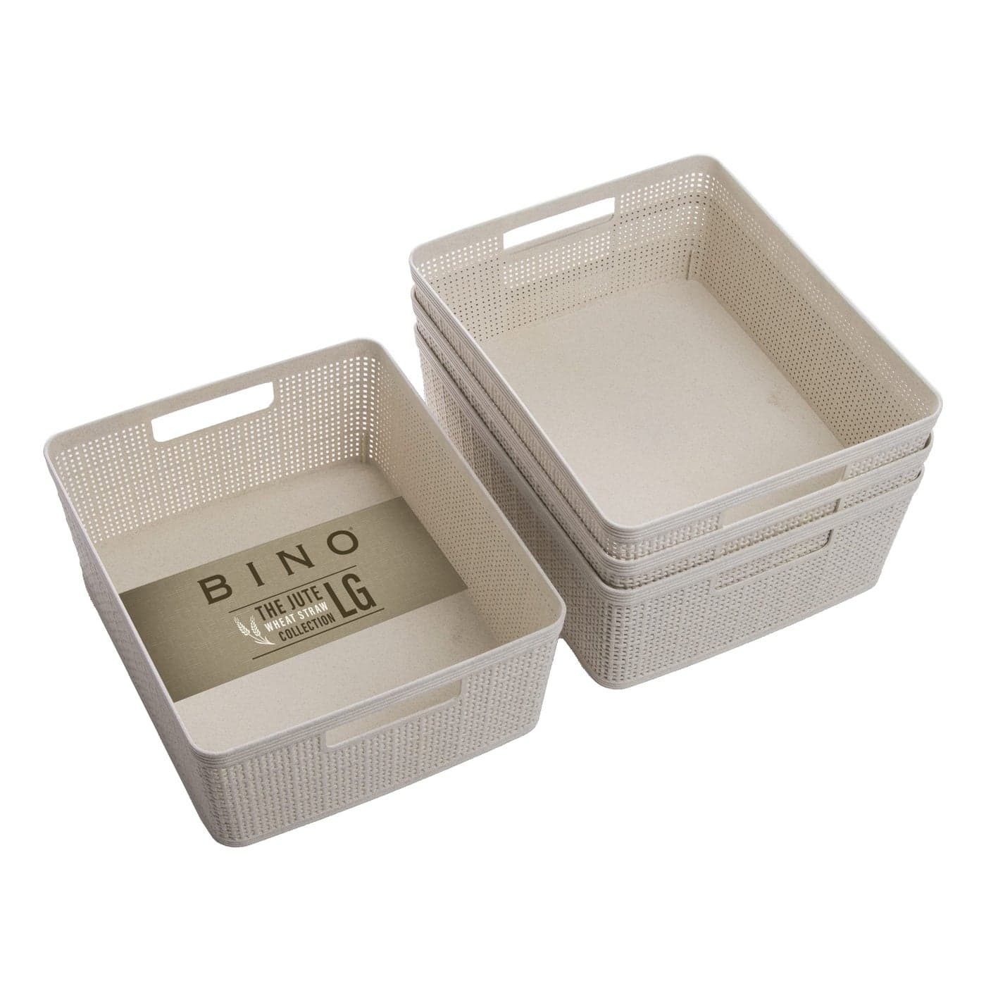 BINO Woven Plastic Basket Medium Natural 4Pack The Jute Collection Home Organization SpaceSaving Storage Stylish Design Jute Basket