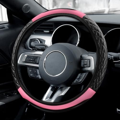 Wogomz Car Steering Wheel Cover Leather Steering Wheel Covers Protector Comfortable Breathable Cars Wheel Cover Fits 15 Inch Universal Interior Car Accessories for Most Vehicles Pink