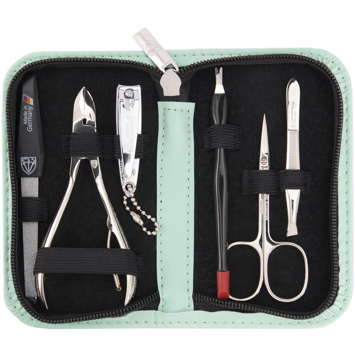 3 Swords Germany brand quality 6 piece manicure pedicure grooming kit set fashion leather case mint Made in Germany