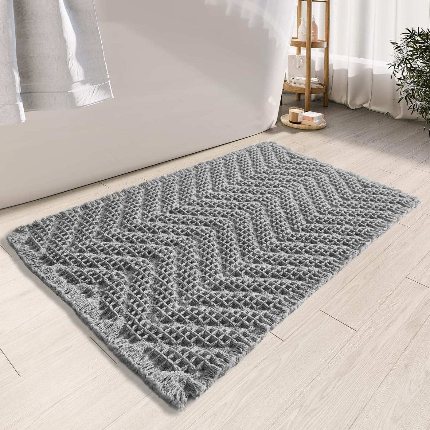 BULULOM Bath RugsUpgraded Waffle Bath MatSuper Absorbent Boho Bath Rug Non Slip Bath RugsMachine Washable Rugs Rubber Backed Shower Matt Ultra SoftGray18 x 30