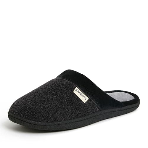 Dearfoams Women's Samantha Knit Closed Toe Scuff Slipper, Black, Large Wide