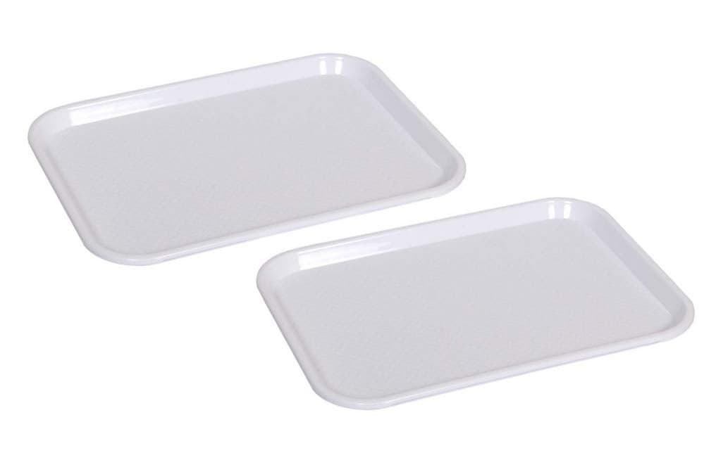 Urmila Plastic® Serving Tray Platter Rectangular Shape Plastic Trays for Drink Breakfast Tea Dinner Coffee Salad Food for Dinning Table Home Kitchen 11x14 Inches White Set of 2