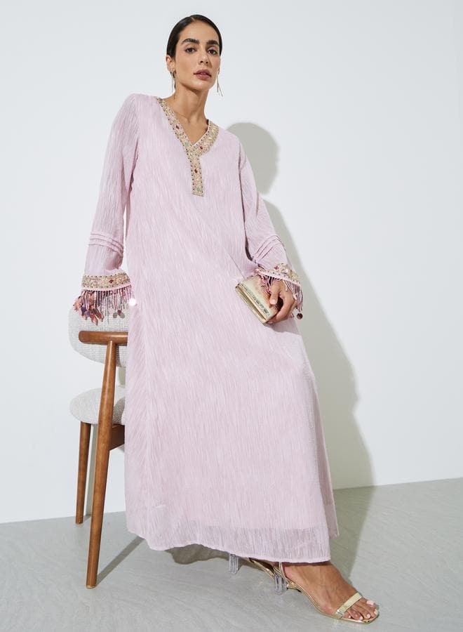 Pink Embellished Trim Jalabiya