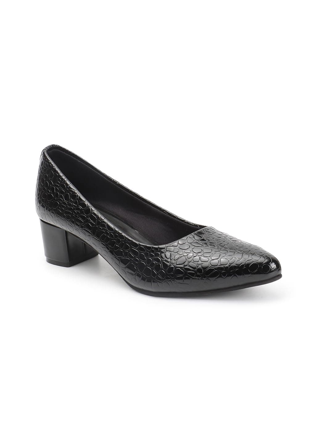 Carlton London Women Black Stylish Slip-on Pump Shoes with Block Heels, Pointed Toe for Party and Formal Occasions (40)