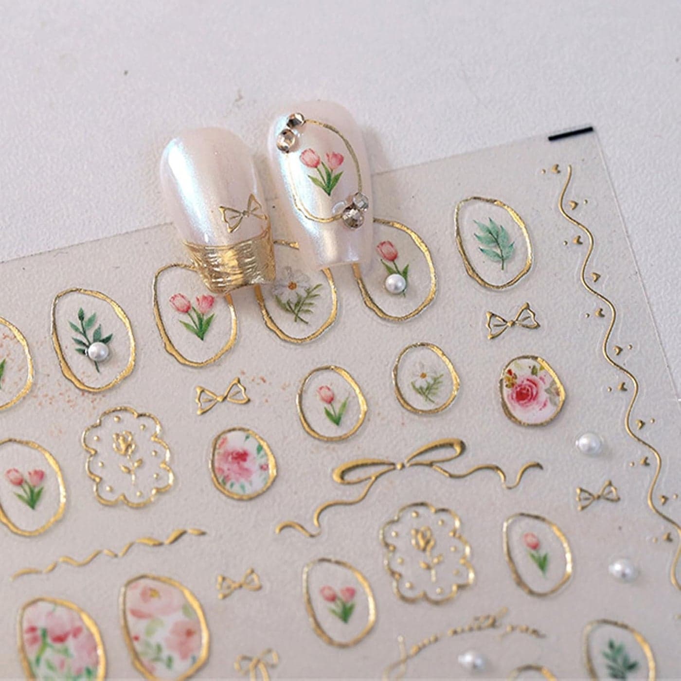 JMEOWIO 3D Embossed Flower Bow Nail Art Stickers Decals SelfAdhesive 5D Nail Supplies Nail Art Design Decoration Accessories 1 Sheets