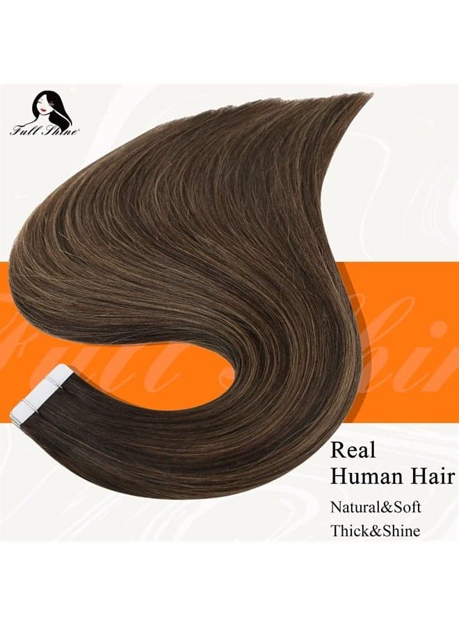 Tape in Hair Extensions Human Hair PU Tape In Human Hair Extensions 18 Inch Invisible Tape in Hair Extensions Straight Glue on Hair Seamless Tape in Hair Extensions 50 Grams Brown Color 2/8/2