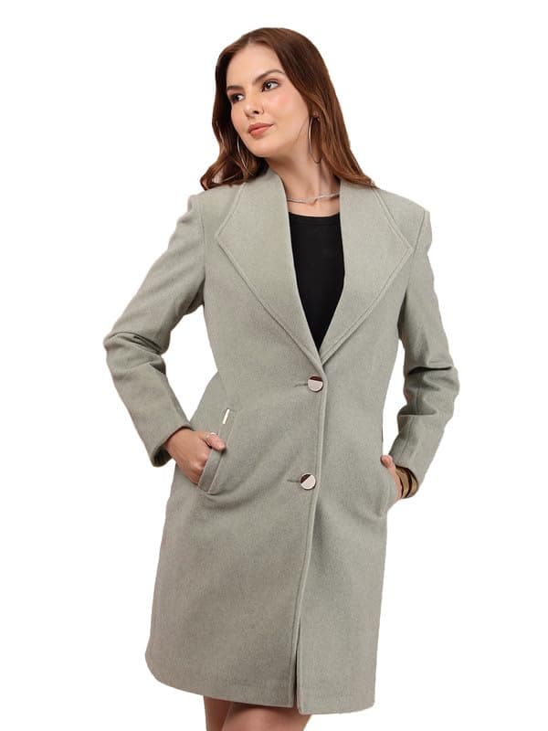 PLAGG Women Winter Long Overcoat with Wool blend and Comfort fit
