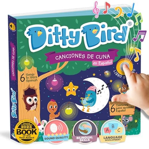 Ditty Bird Spanish Nursery Rhymes Book Animal and Bedtime Spanish Bilingual Musical Books for Toddler Fun Interactive Sound Books for Babies Libro En Espaol para Bebs Canciones de Cuna