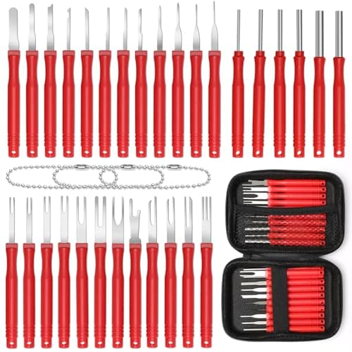 Anglekai 304P Terminal Pin Removal Tool Kit Electrical Connector Depinning Tool Terminal Pin Extractor Kit Wire Release Tool for Car Household Devices Red