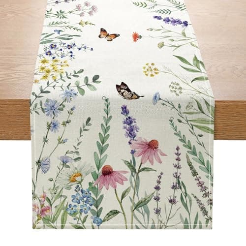 ONFAON Spring Decorations for Home,Daisy Eucalyptus Lavender Floral Leaves Summer Table Runner,Seasonal Spring Kitchen Dining Table Decoration for Home Party Decor 13x72 Inch