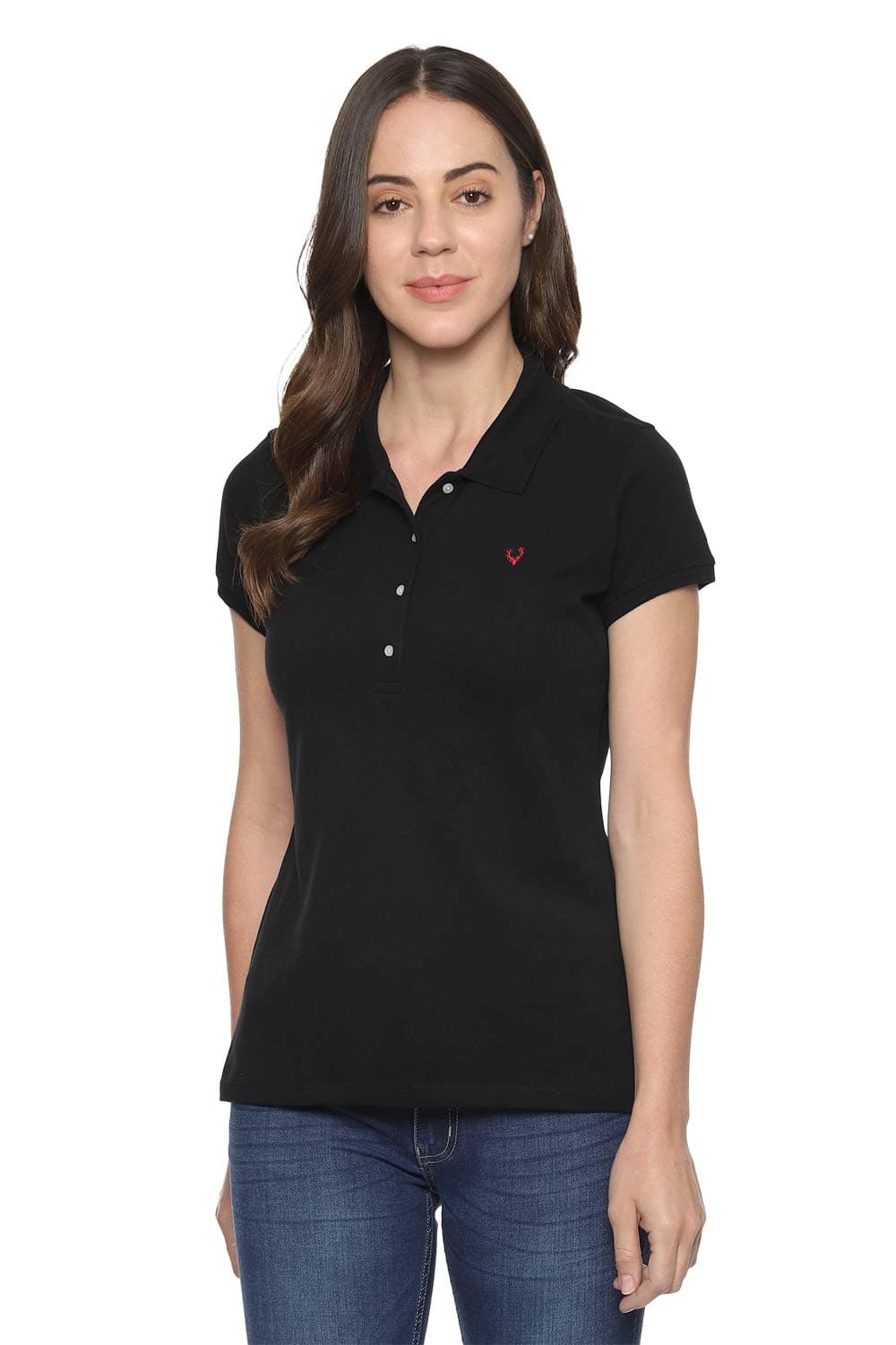 Allen Solly Women's Regular Polo Shirt (AHCTCRGFF25308_Black Solid M)