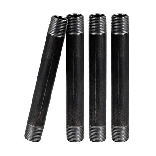 SupplyGiant 3/4 x 12 Inch Black Steel Pipe (4-Pack), Heavy Duty Industrial Malleable Iron Pipes, Pre Cut Threaded Nipple Great For All DIY Furniture And Black Pipe Shelving