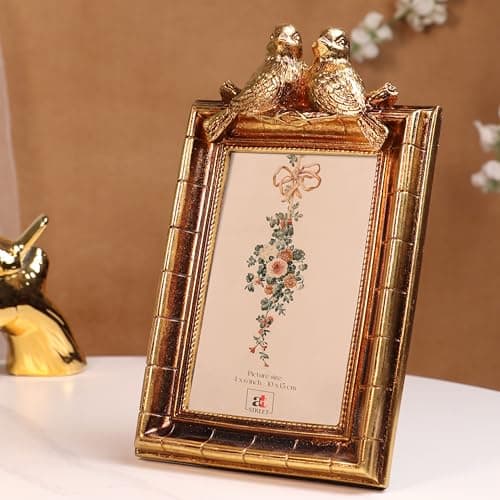 Art Street Vintage 4x6 Inch Photo Frame Golden Brown – European Style Resin Picture Frame with Birds Design, Tabletop Display, Antique Look, 10x15 cm
