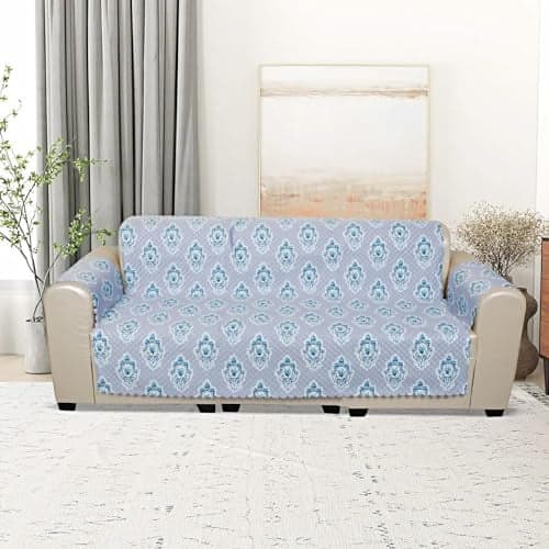 KINGLY Velvet 3 Seater Quilted Digital Printed Sofa Cover Pink Passion, Columbia Blue