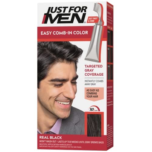 Just For Men Easy CombIn Color Mens Hair Dye Easy No Mix Application with Comb Applicator Real Black A55 Pack of 1