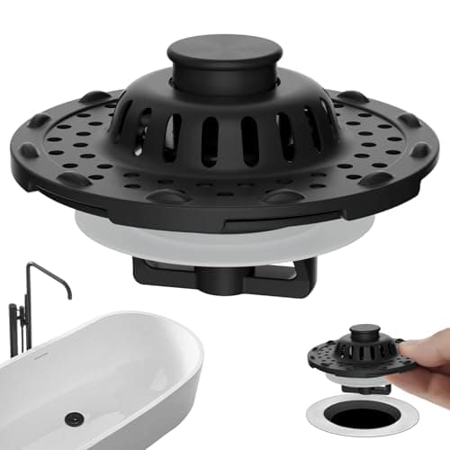 Universal Bathtub Drain Stopper Shower Drain Hair Catcher, Tub Stopper with Visible Top Strainer, Upgraded 3 in 1 Pop-up Drain Plug Fit for 1.5 to 2.4" Hole, Stainless Steel Filter Basket, Matte Black