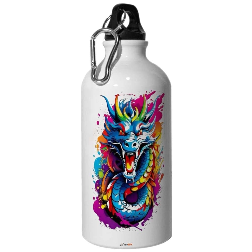 FirseBUY Colorful Dragon Printed Aluminum Sipper Bottle 600ml Water Bottles Printed Sipper Bottles Ideal Gift for Birthday LeakProof Designer Bottle for Travel