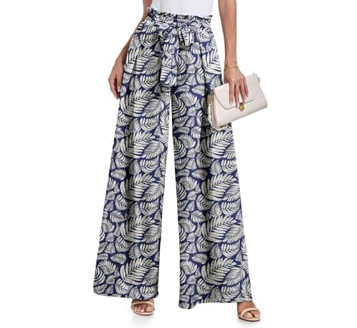 Lepunuo Womens Pants High Waisted Wide Leg Casual Loose Trousers with Pockets Floral Pants
