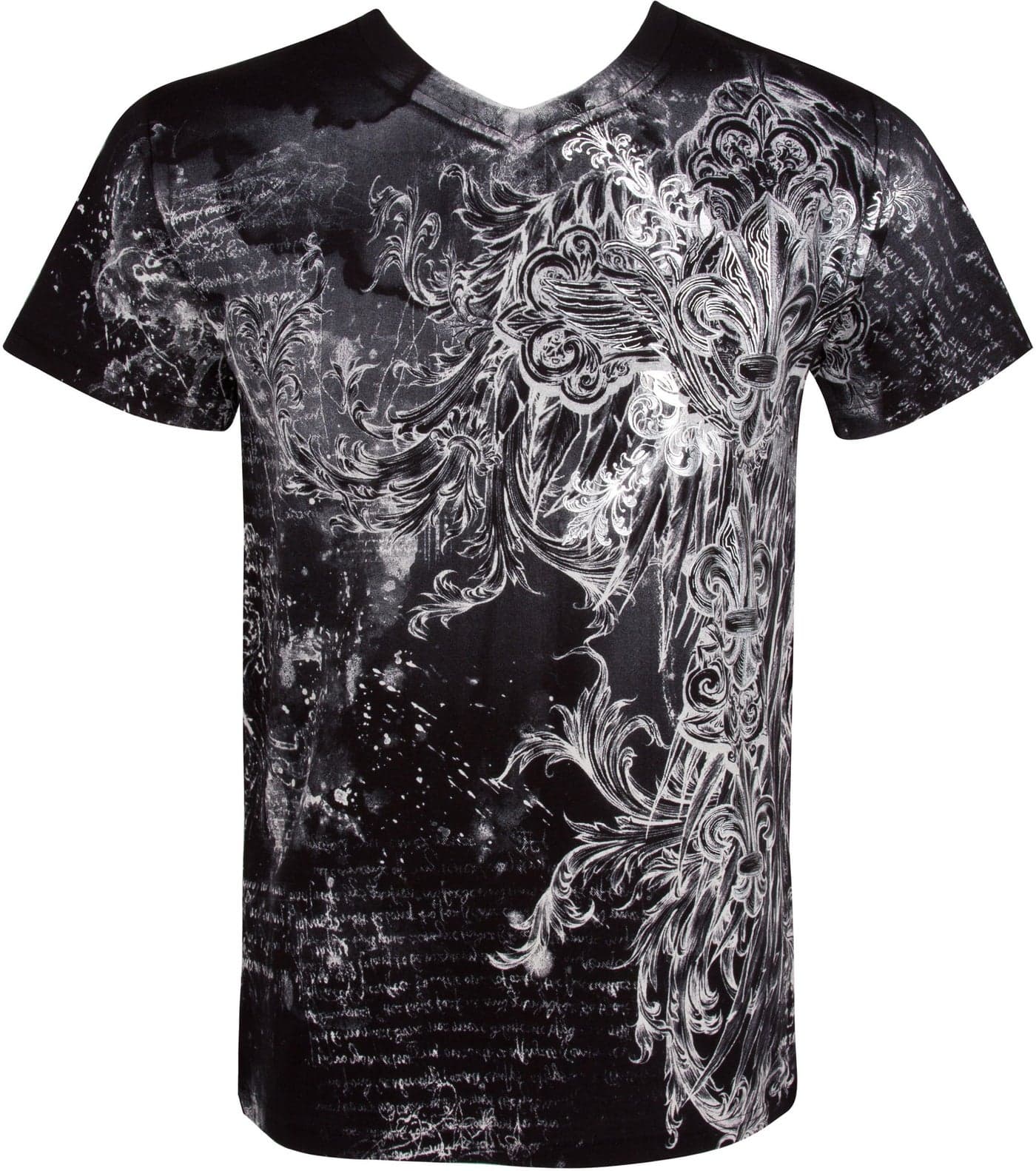 Sakkas 327V Vines and Fleur De Lis V-Neck Mens T-Shirt - Black/Medium