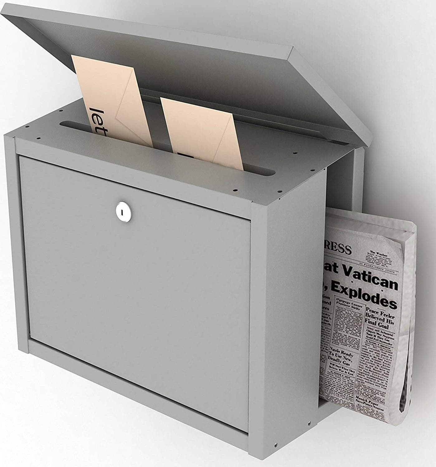 THE BESTSELLERS Pressed Steel Modern Letter Box Large Grey