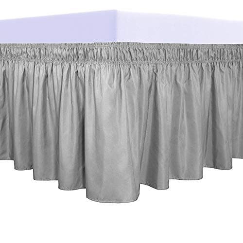 PureFit Wrap Around Ruffled Bed Skirt with Adjustable Elastic Belt - 18 Inch Drop Easy to Put On, Wrinkle Free Bedskirt Dust Ruffles, Bed Frame Cover for Twin,Twin XL and Full Size Beds, Light Gray