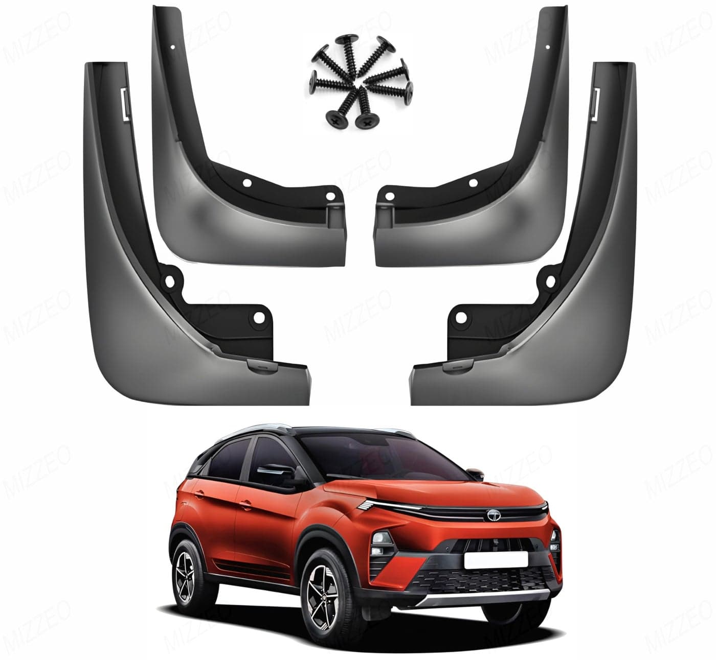 MIZZEO Front and Rear Plastic Mud Flap Splash Guards, Durable and Easy Installation, Compatible with Tata Nexon (2023) Facelift