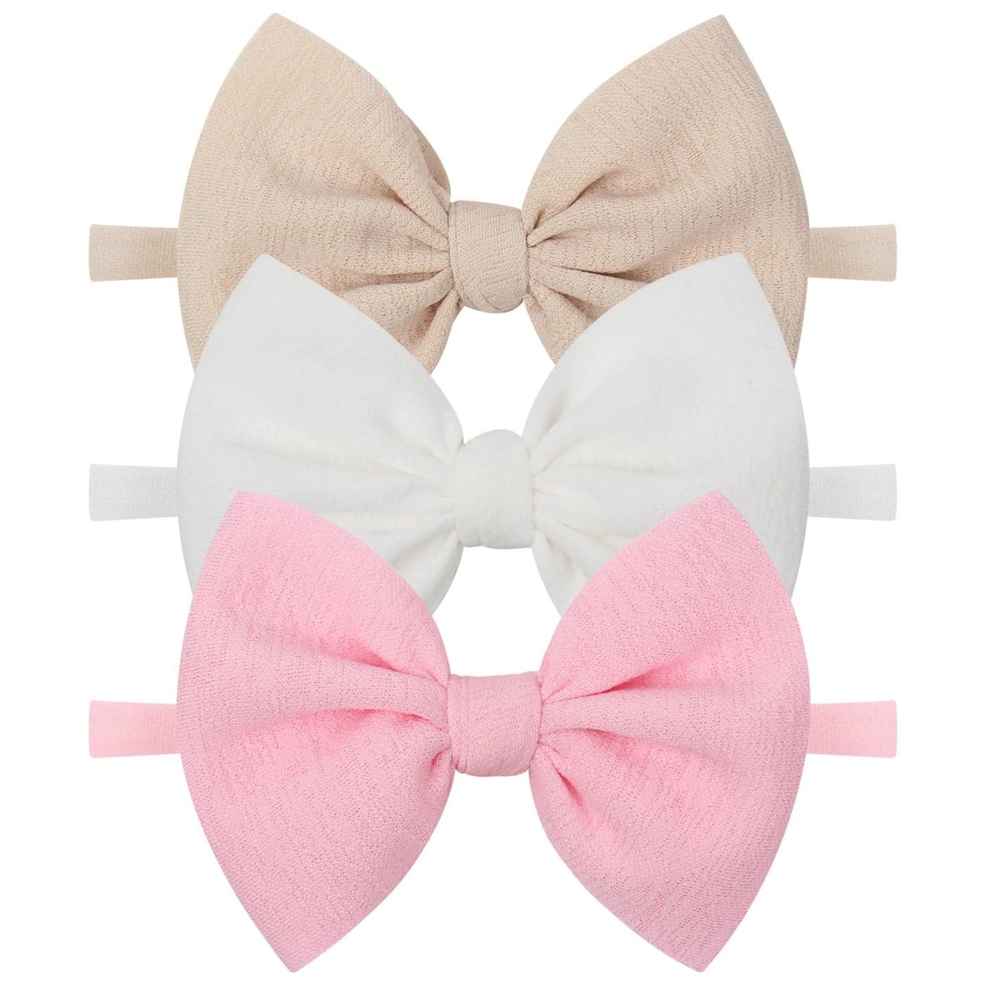 YanJie Baby Girls 45 Nylon Headbands Handmade Hair Bows Hairbands Hair Accessories for Newborn Infant Toddlers Kids 3 Pieces Light PinkWhiteBeige