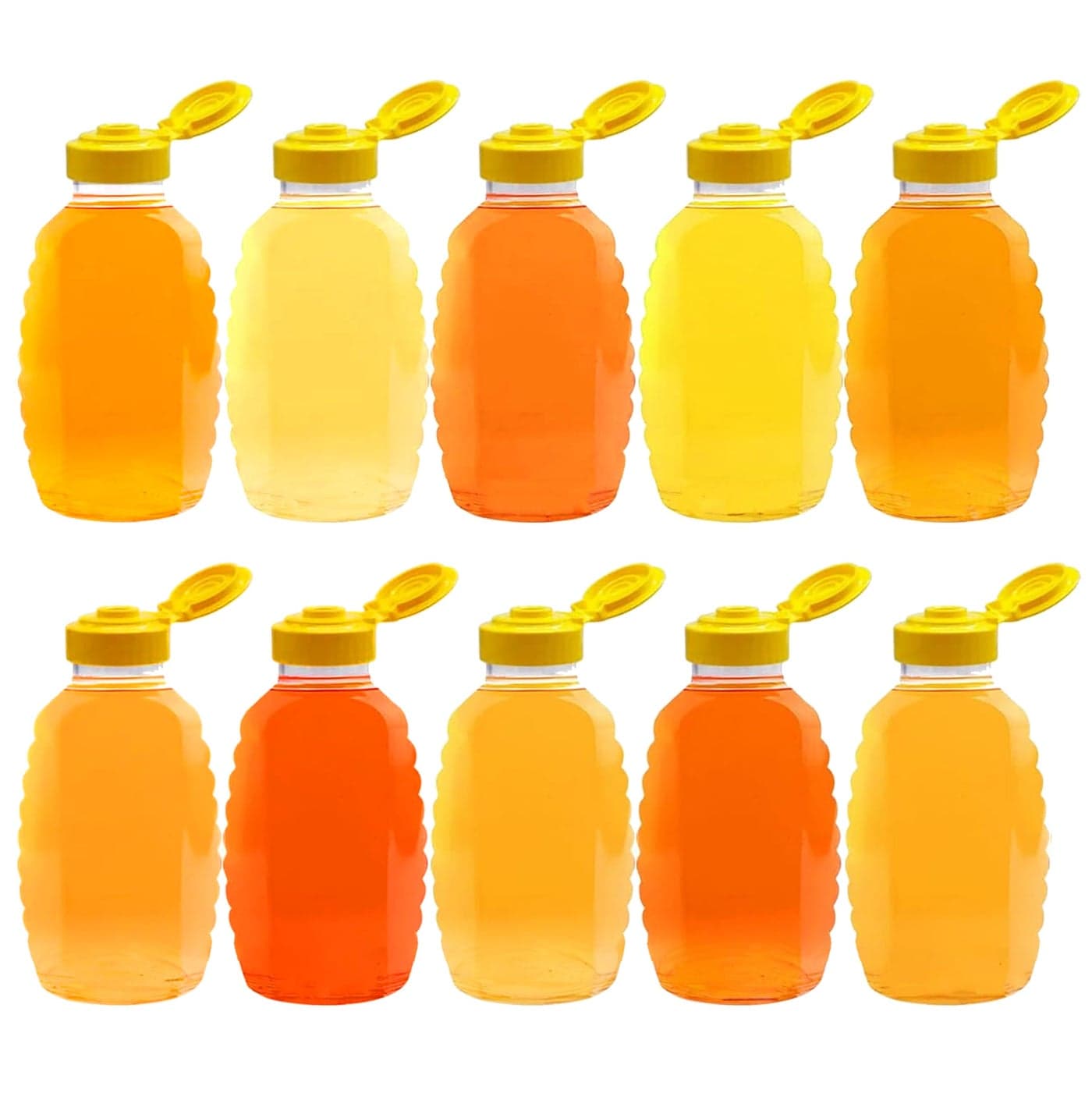 TidyFriend Honey Bottles 16 oz 10 Pack Empty Honey Squeeze Bottle with Flip Lid Seal Clear Plastic Beehive Design PET Containers