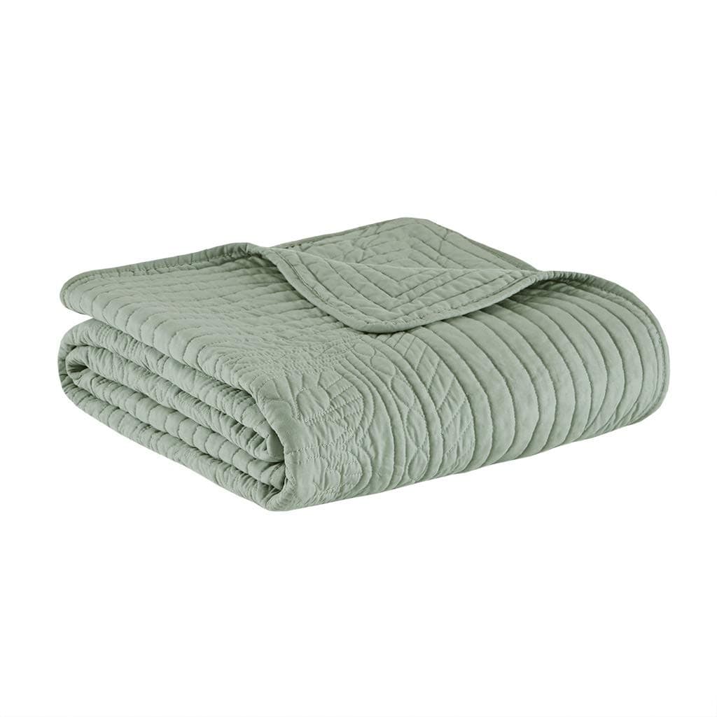 Madison Park Cotton Filled Spread Ultra Soft Cozy Living Room Couch Sofa Bed Luxe Quilted Throw BlanketDamask Stitching Design 60x72 Scalloped Edges Seafoam