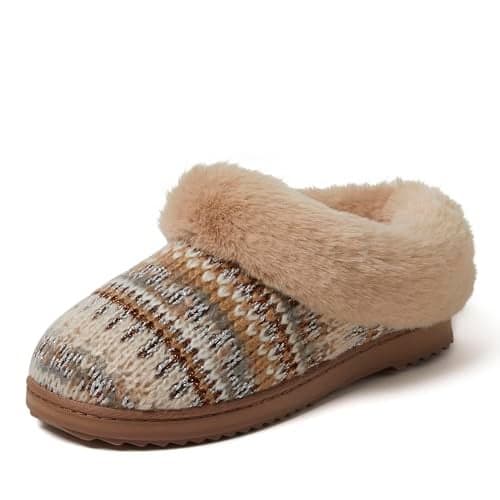 Dearfoams Women's Hannah Chenille Knit Clog Slipper- Oprah's Favorite Things 2024, Latte, 5-6