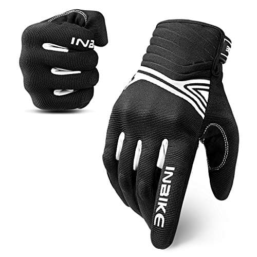 INBIKE Breathable Mesh Motorcycle Gloves Touchscreen With TPR Palm Pad Hard Knuckles Black White Large