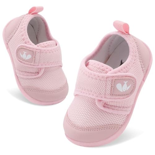 FEETCITY Baby First Walker Shoes Boys Girls Canvas Shoes Newborn Crib Shoes Anti-Slip Star Sneaker Pink